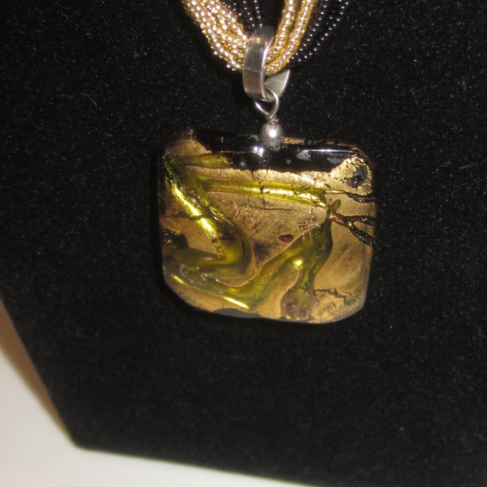Black & Gold Art Glass Pendant Necklace - Picture 3 of 5